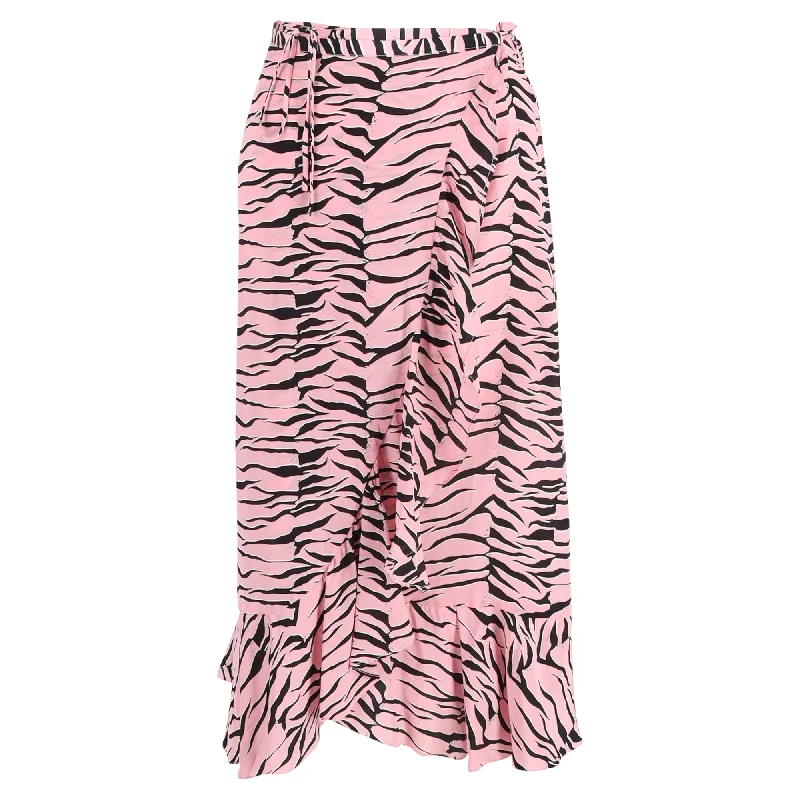 Dragon red skirts fire -Rixo Gracie Ruffled Printed Wrap Skirt in Pink Silk