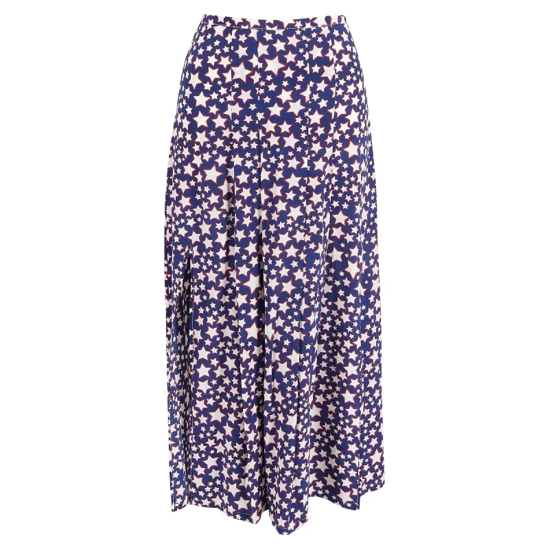 Elephant grey skirts wise -Rixo Star Print Midi Skirt in Blue Silk