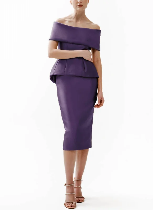 Striped pencil skirts unique -Roll Collar Corset Top And Slim Skirt In Amethyst Silk Faille