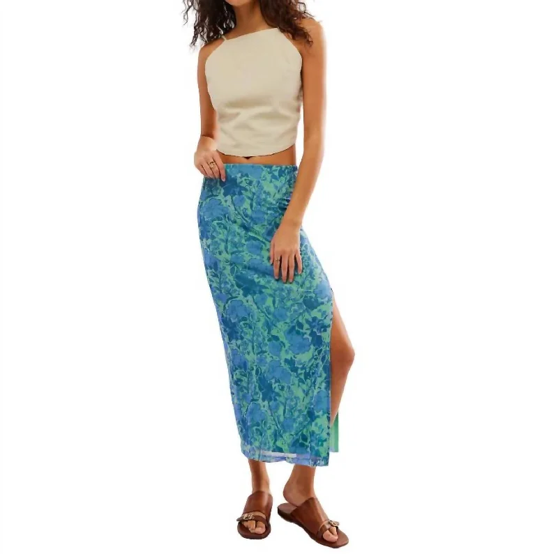 Beach skirts breezy -Rosalie Mesh Midi Skirt In Teal Combo