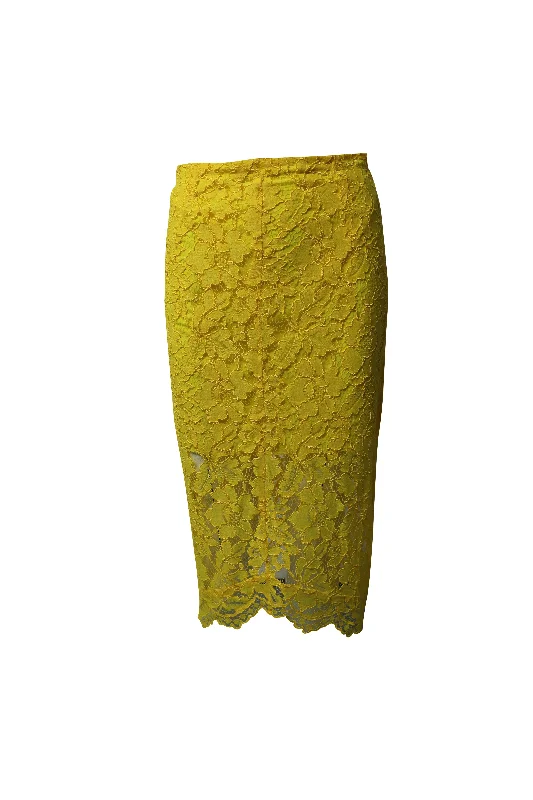 Vacation skirts fun -Sandro Jaime Lace Midi Skirt in Yellow Rayon