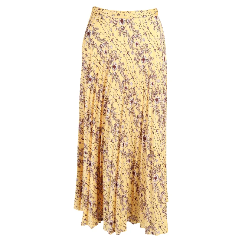 Dog tan skirts bark -Sandro Lilou Pleated Floral-Print Midi Skirt in Yellow Satin