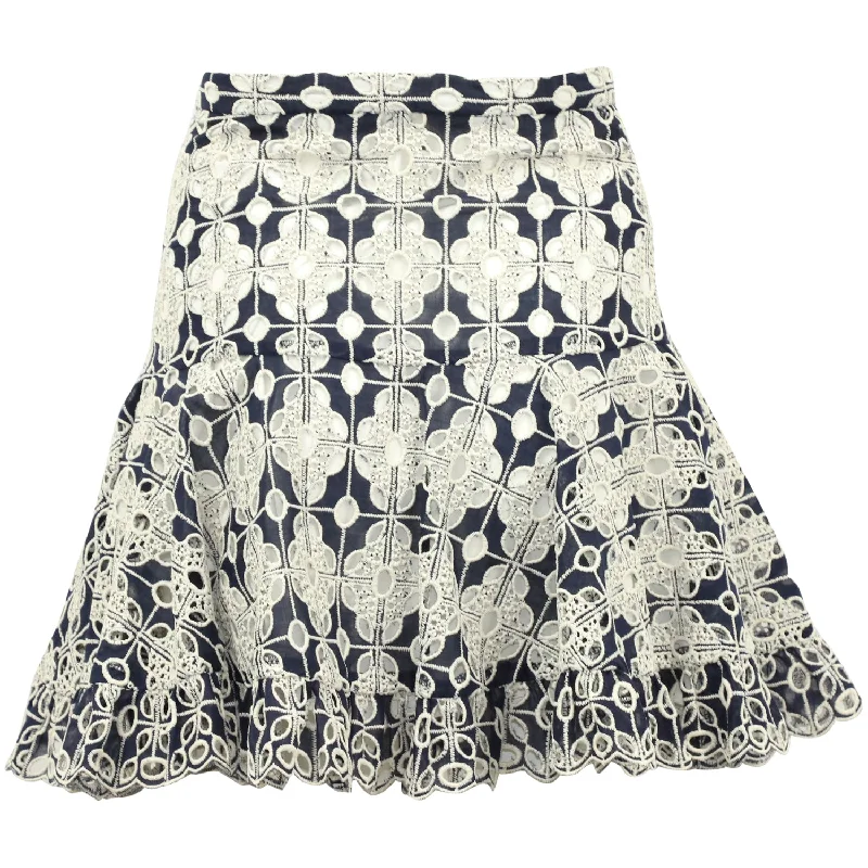 Wrap skirts flowy -Sandro Paris Brone Broderie Anglaise Skirt in Navy Blue Cotton