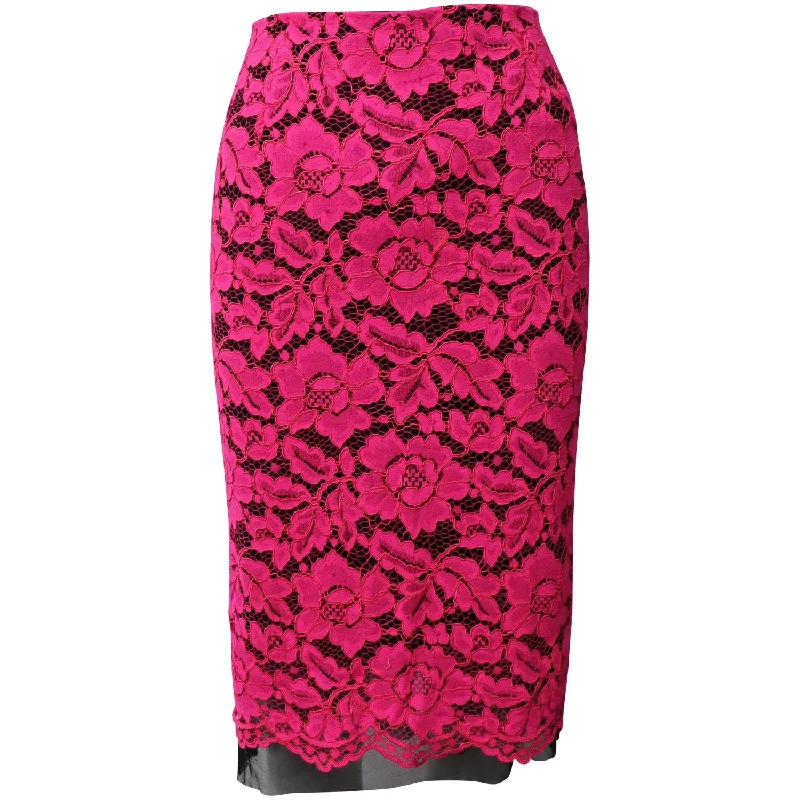 Student casual skirts study -Sandro Paris Lace Midi Skirt in Pink Polyester