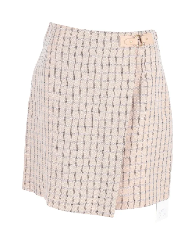 Holiday festive skirts cheer -Sandro Paris Meredith Checked Mini Wrap Skirt in Pink Cotton