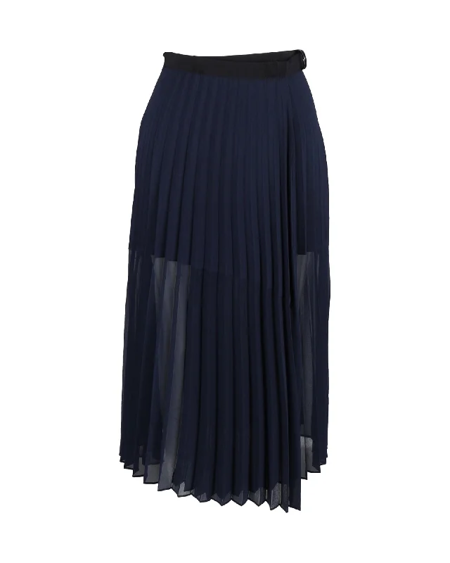 Fish skirts swim -Sandro Pleated Skirt in Navy Blue Polyester