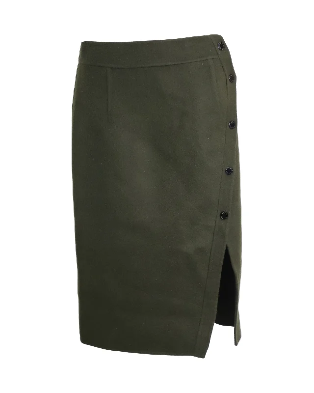 Red mini skirts bold -Sandro Side Button Pencil Skirt in Olive Wool