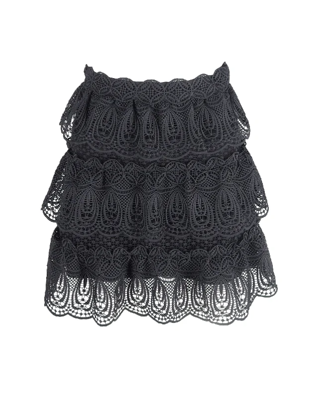 Mountain rugged skirts peak -Self-Portrait Crochet A-Line Tiered Skirt in Black Polyester