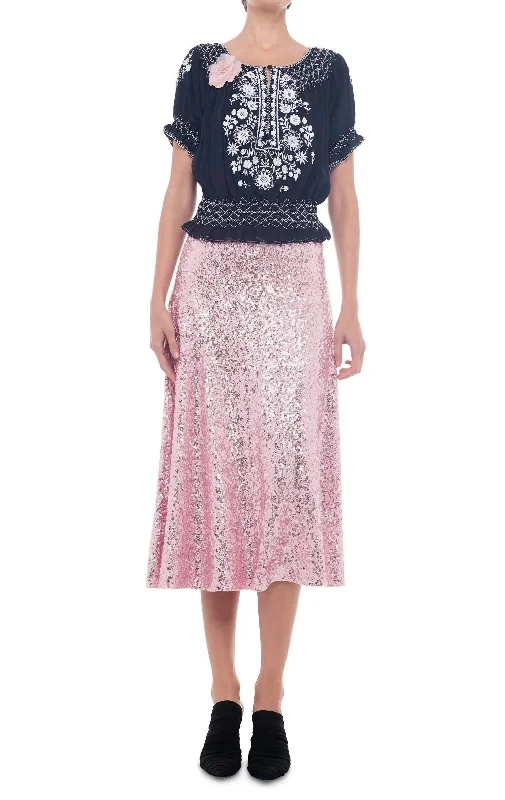 Starry skirts night -Sequin Flared Skirt In Pink