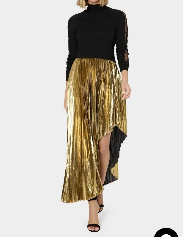 Elephant skirts wise -Shenandoah Asymmetrical Pleated Lame Skirt In Gold