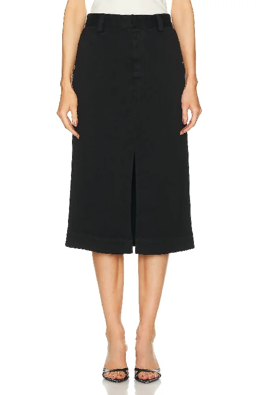 Earth brown skirts ground -Soft Touch Slit Skirt In Black