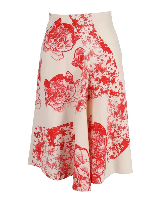 Adventure travel skirts roam -Stella McCartney Floral Print A-Line Skirt in Cream Silk