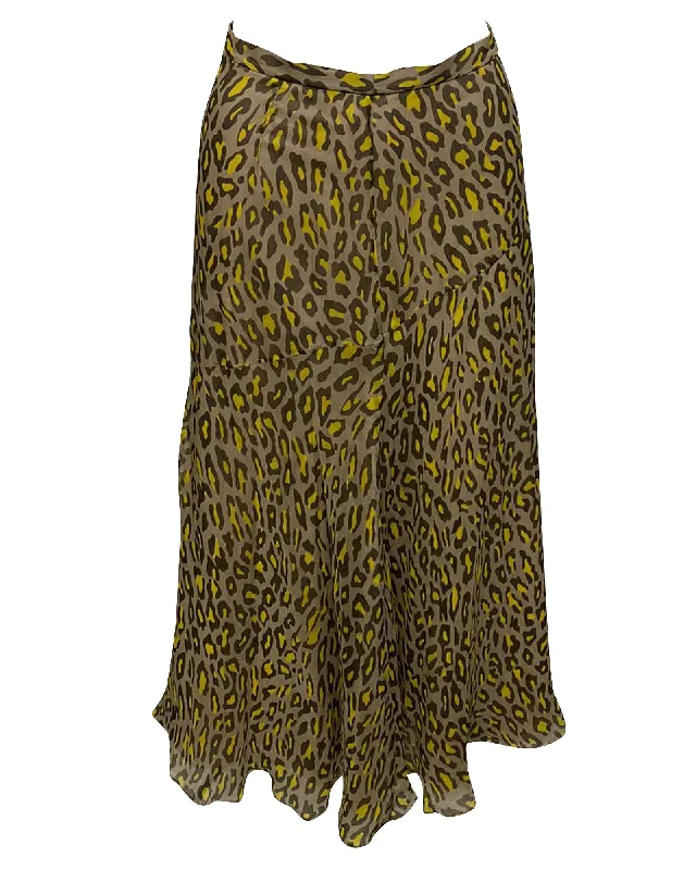 Brown knit skirts earthy -Theory Leopard Midi Skirt in Multicolor Silk