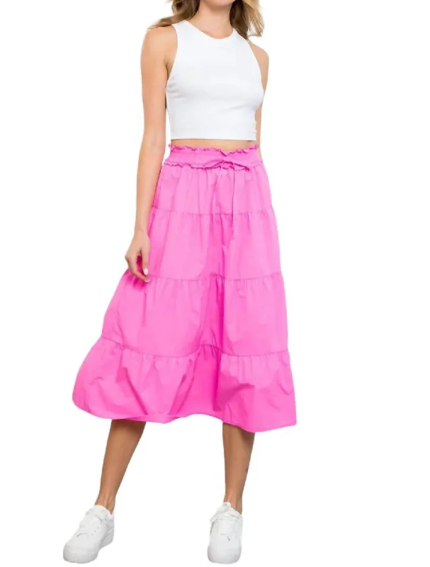 Maternity flowy skirts comfy -Tiered Midi Skirt In Flamingo