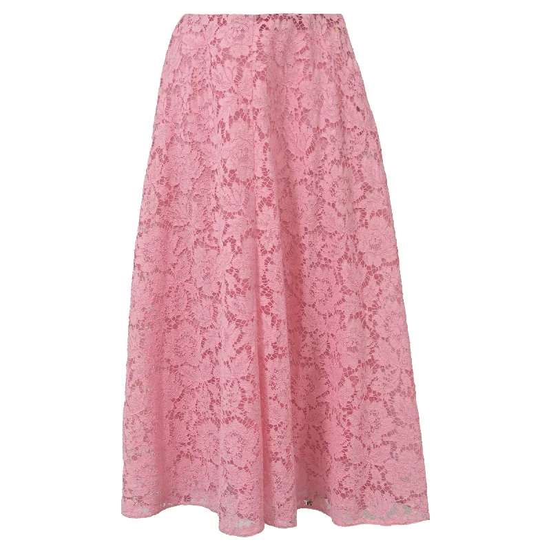 Writer comfy skirts words -Valentino Corded Lace Midi Skirt in Pink Cotton