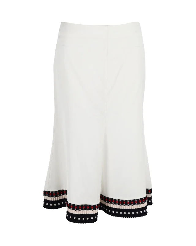 Office skirts desk -Victoria Beckham Stripe Rib Knit Hem Skirt in White Satin