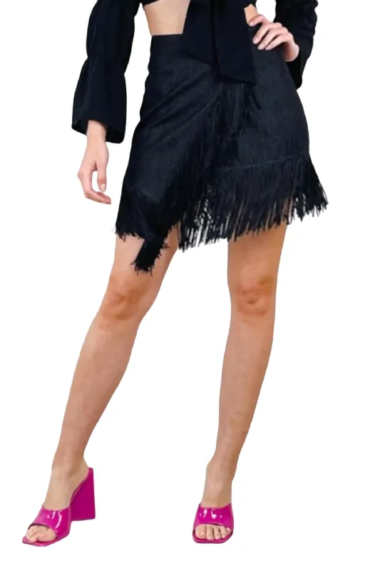 Lace skirts delicate -Wrap Me In Fringe Skirt In Black