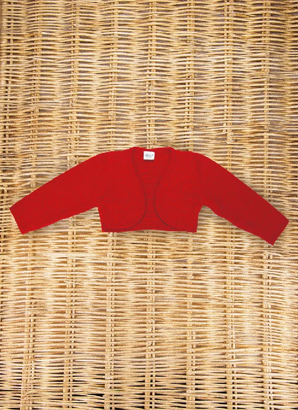 Boho red cardigan -Cropped Cardigan Pure Wool