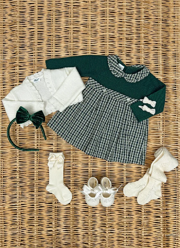 Cropped white cardigan -Knitted Little Check Dress