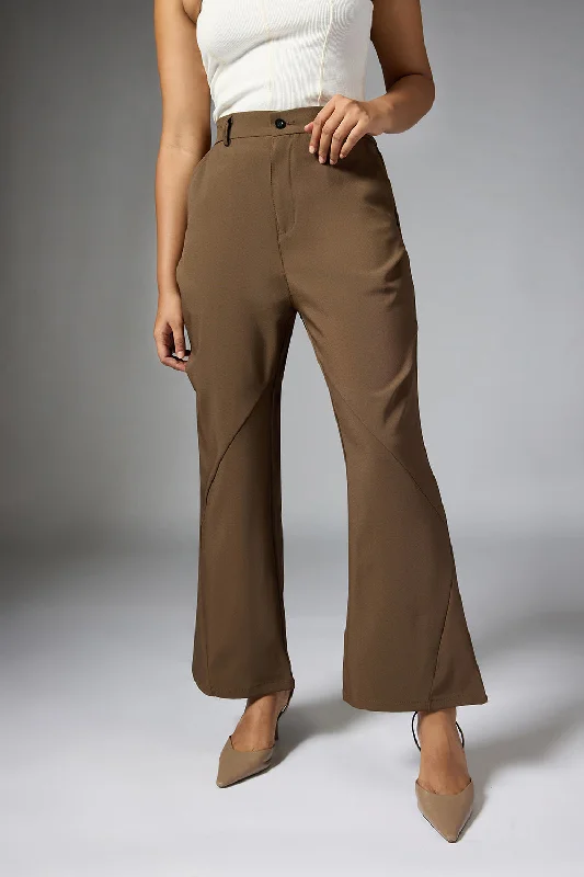 Pleated dress pants elegant -Taupe Panelled Bootcut Korean Pant