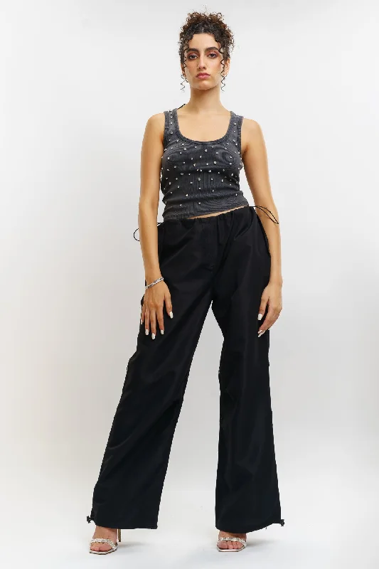 Retro 70s pants flare -Black Parachute Pants