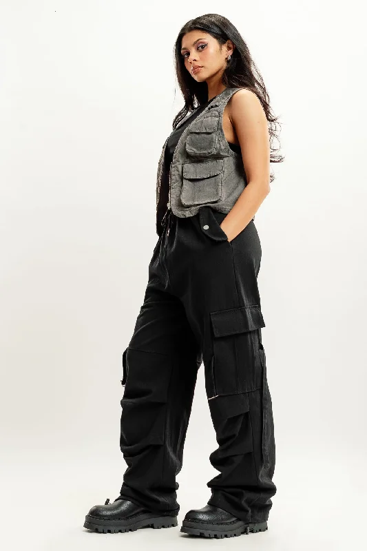 Deer khaki pants gentle -Black Street Style Cargo Pant