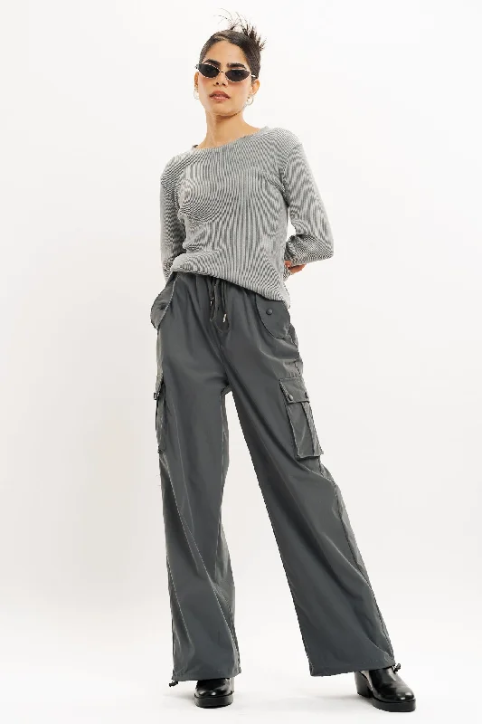 Twill pants sturdy -Dark Grey Wide Leg Cargo Trouser