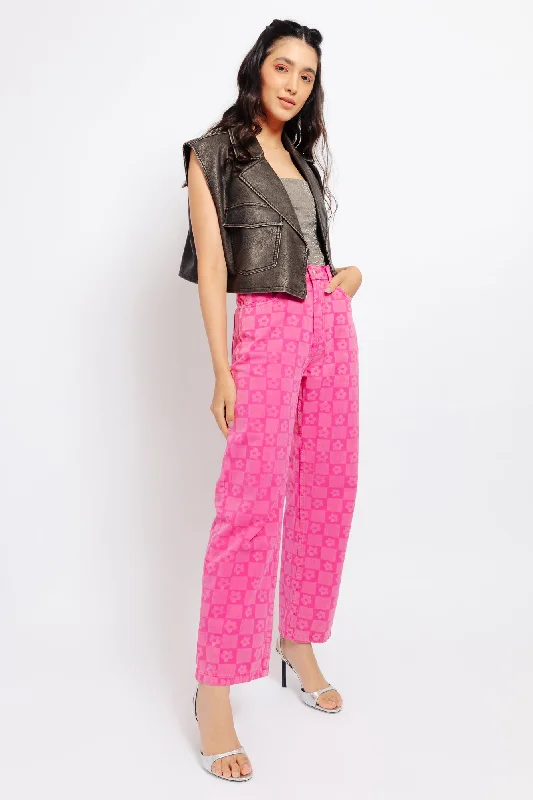 Track red pants sporty -Fuchsia Pink 3D Denim Pants