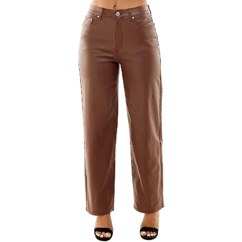 Valentine heart pants love -Juniors Womens High Rise Faux Leather Wide Leg Jeans