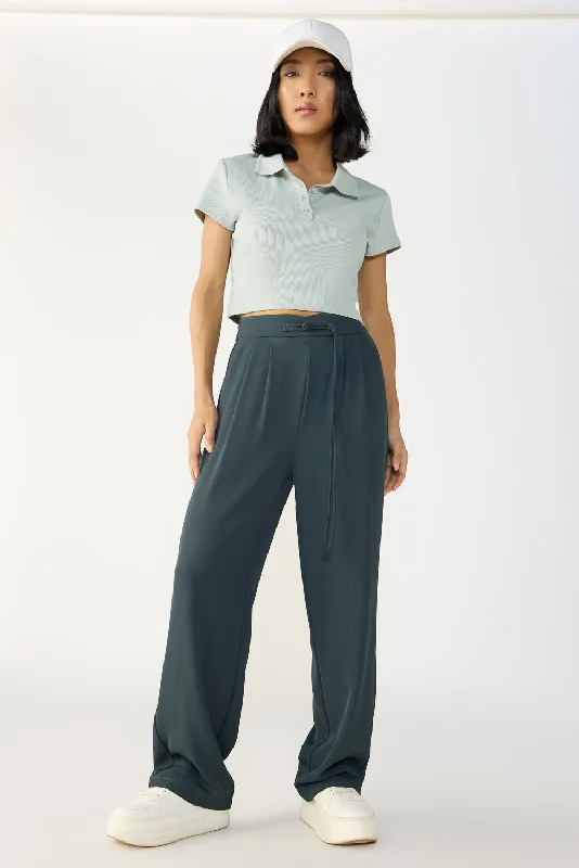 Tropical printed pants sun -Anchor Grey Knotted Waist Korean Pants