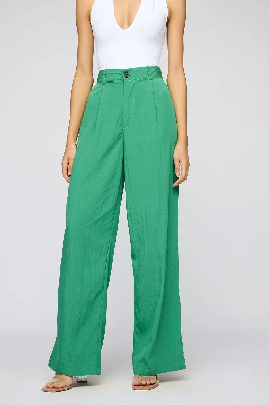 Gamer graphic pants play -Lush Green Pleated Straight Fit Korean Pants