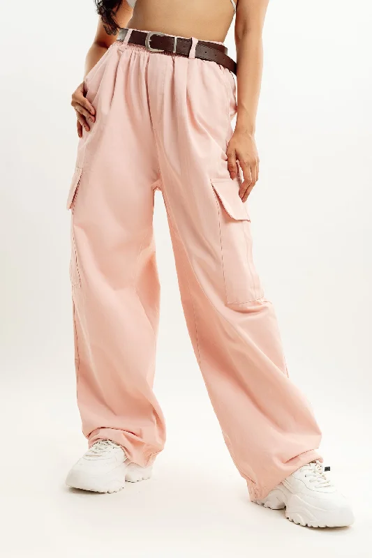 Palazzo velvet pants luxe -Peach Belt Parachute Cargo Pant