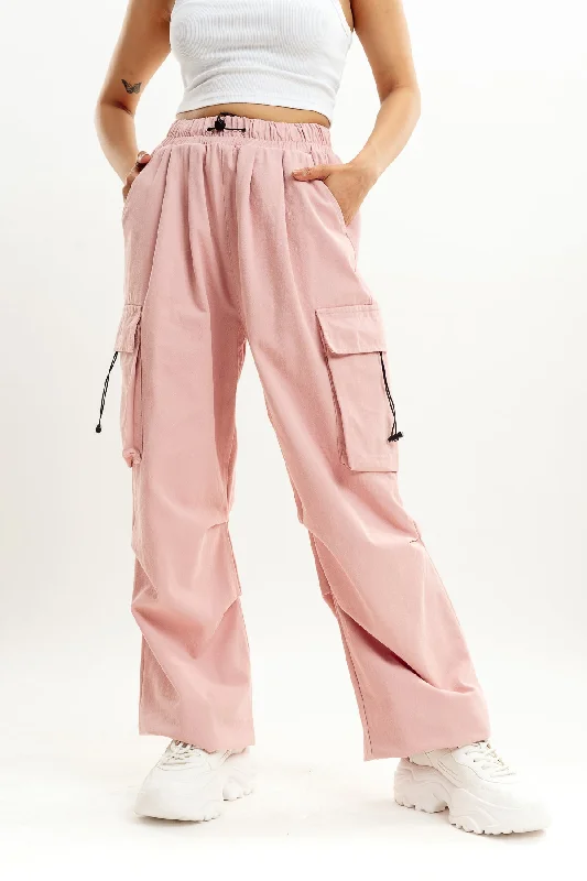 Camping pants rugged -Pink Drawstring Cargo Pant