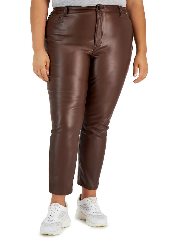 Bike pants ride -Plus Womens Coated High-Waisted Skinny Pants