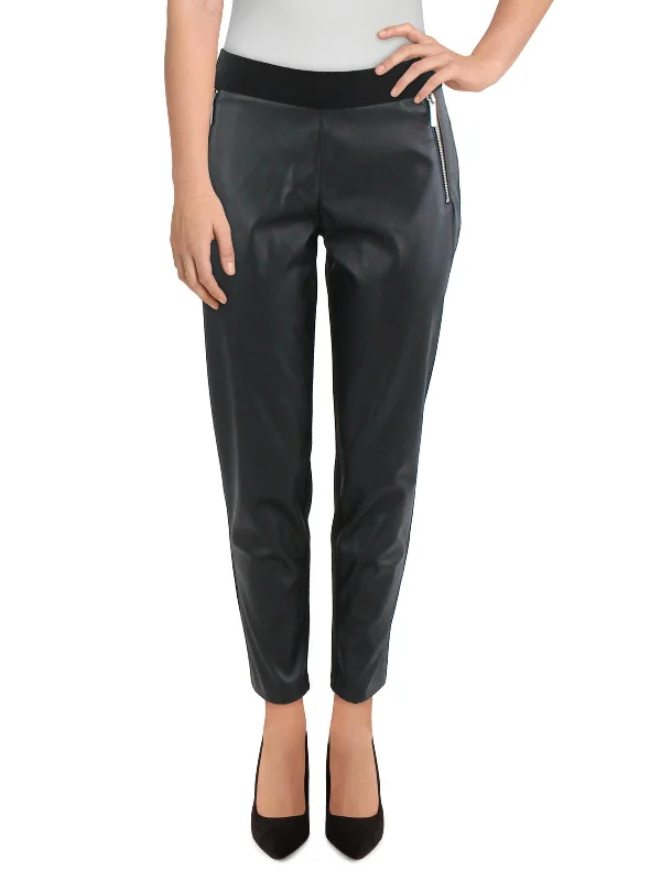 Luxury pants posh -Plus Womens Faux Leather Ankle High-Waisted Pants