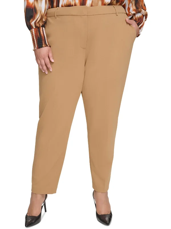 Work tailored pants neat -Plus Womens High Rise Ankle Straight Leg Pants