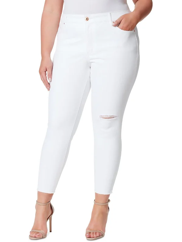 High-waisted leather pants chic -Plus Womens High Rise Destroyed Skinny Jeans