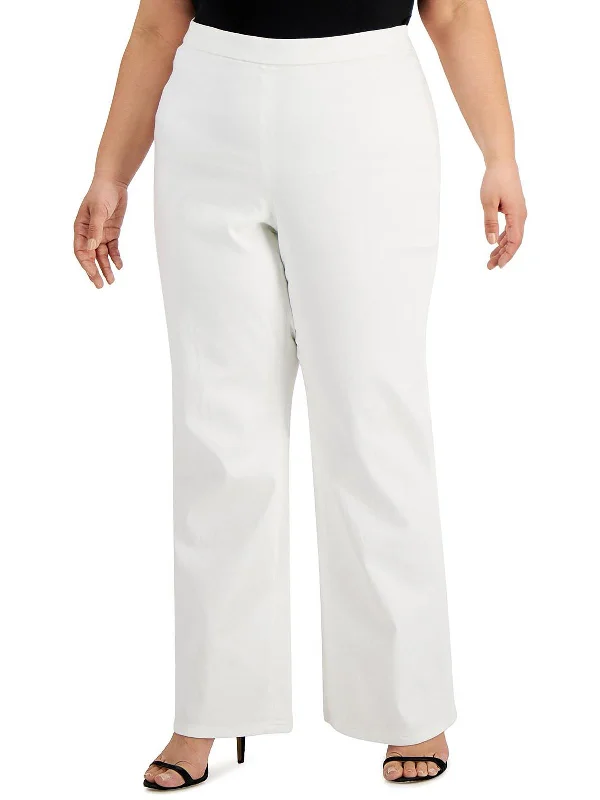 Stretch athletic pants flex -Plus Womens High Rise Knit Wide Leg Pants