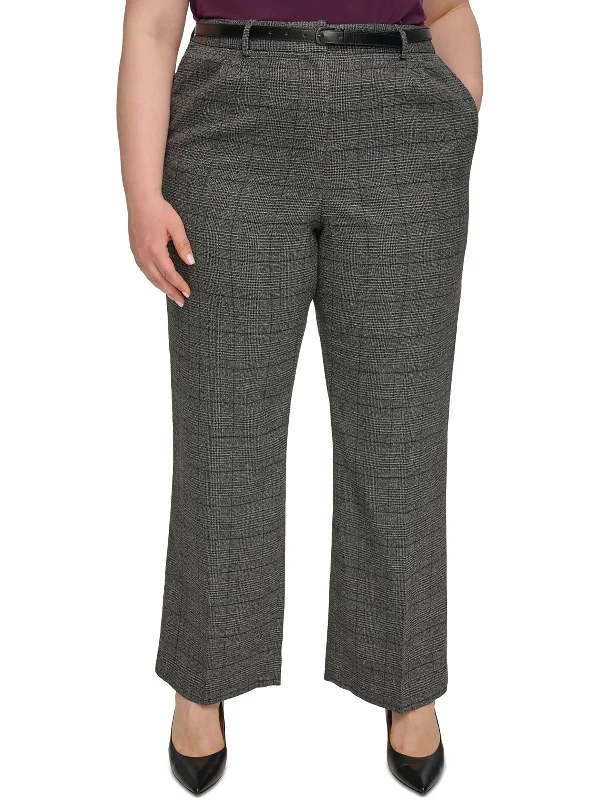 Work pants professional -Plus Womens Plaid Polyester Trouser Pants