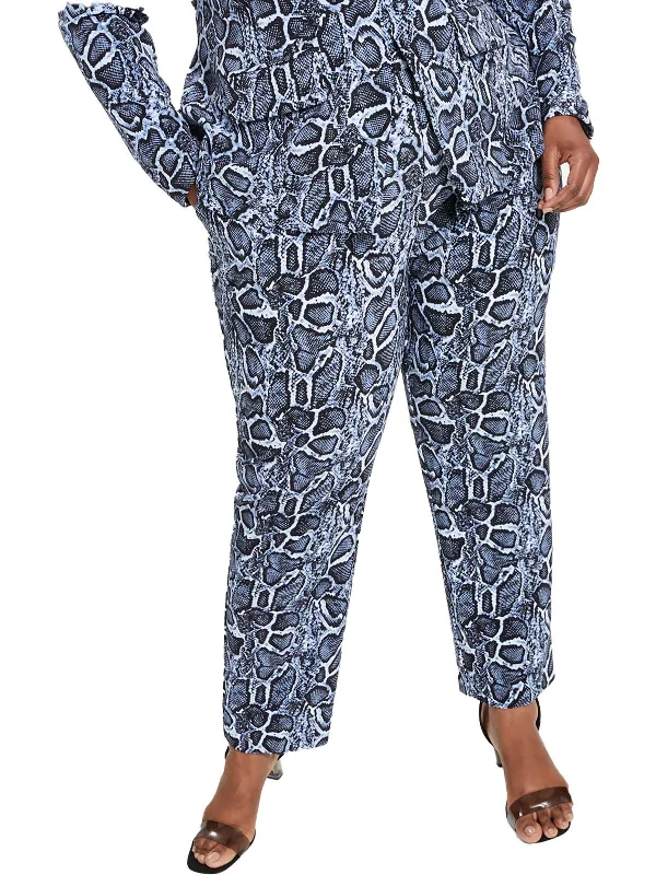 Skinny stretch pants sleek -Plus Womens Snake Print Trendy Dress Pants