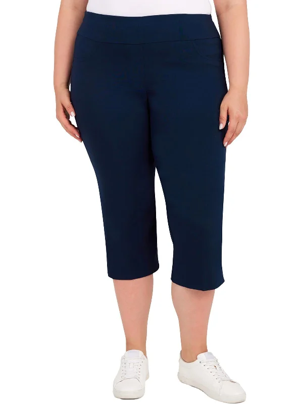 Teacher pants learn -Plus Womens Solid Pull On Capri Pants