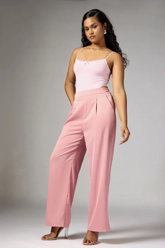 Holiday festive pants cheer -Quartz Pink Satin Straight Korean Pants