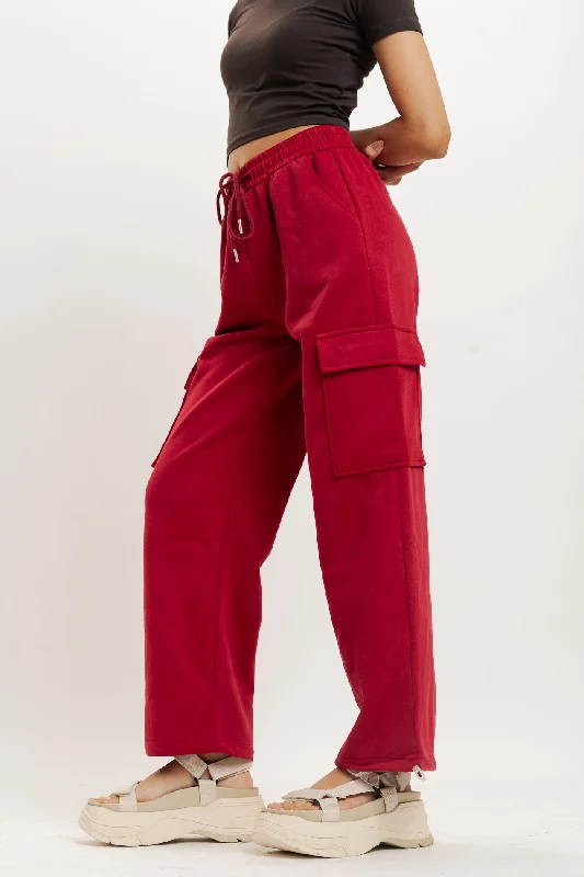 Gym graphic pants sweat -Red Knit Wide Leg Cargo Trouser