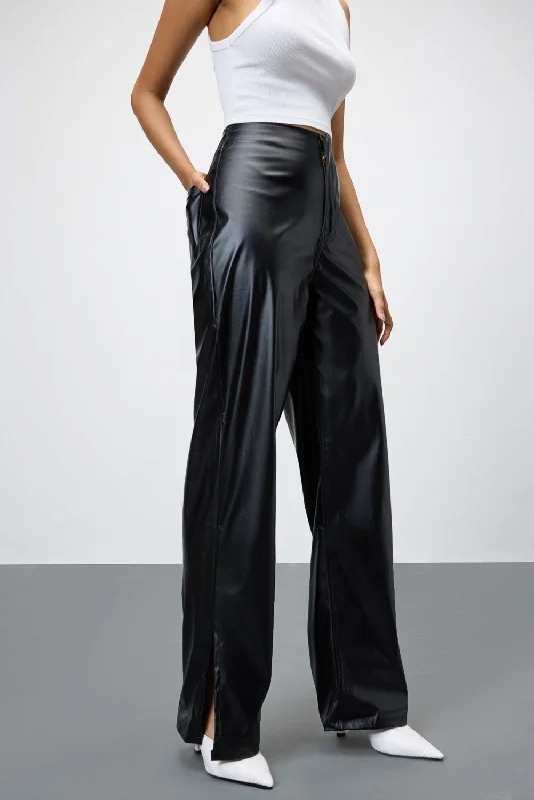 Valentine pants love -Slit-Hem Black Leather Pants