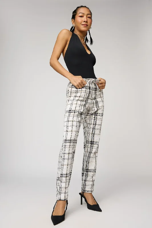 Tech pants code -Grid Glam White and Black Checkered Pants