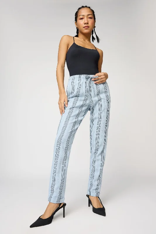 Tapered casual pants modern -Blue Luxe and Black Stripe Pants