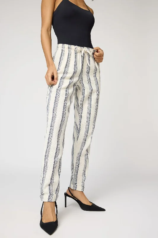 Travel pants map -Coastal White and Navy Stripe Pants