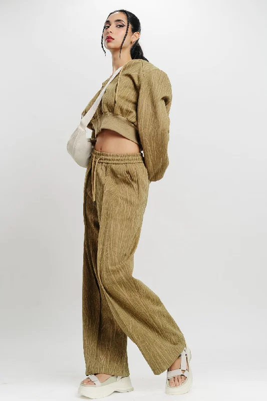 High-rise denim pants flatter -Textured Khaki Straight Fit Pant