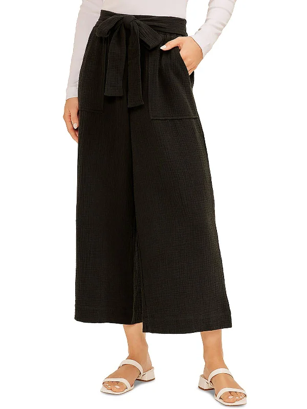 Pilot pants fly -Womens Cotton Cropped Wide Leg Pants