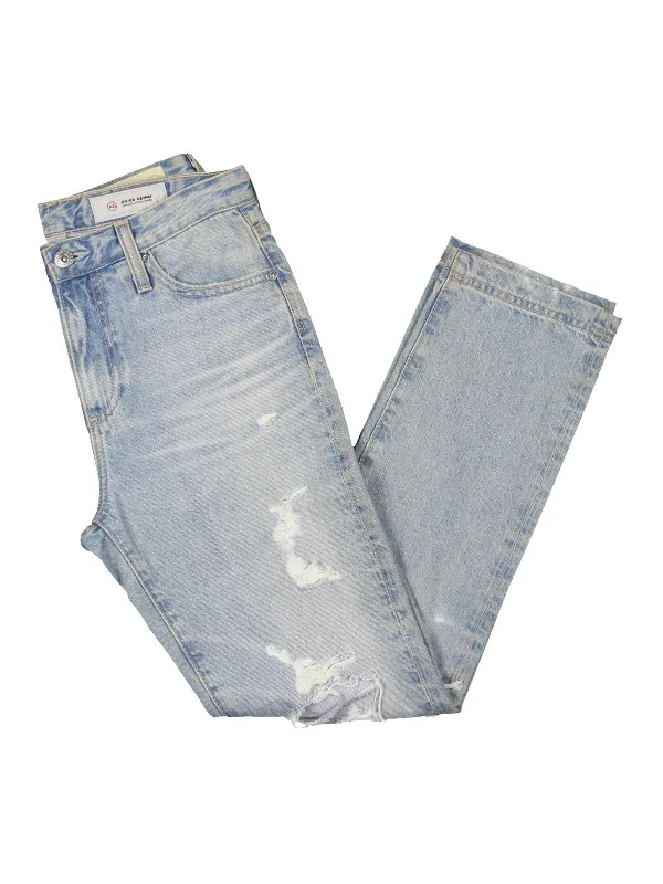 Writer comfy pants words -Womens Cotton Distressed Straight Leg Jeans